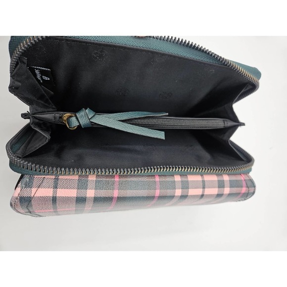 Women's Pink and Black Plaid Bi Fold Long Wallet Card Slots Zipper Pockets - Picture 8 of 8